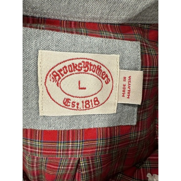 Vintage Brooks Brothers Men's Long Sleeve Red Plaid With Gray Collar/cuffs Large - Picture 2 of 3